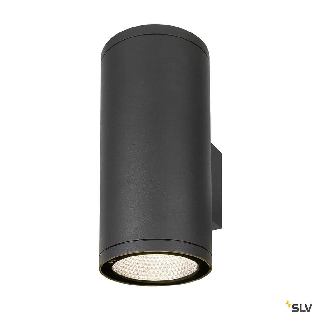 Enola Round Up&Down Outdoor LED Wandaufbauleuchte 2-flammig CCT in modernem Design, zylindrische Aluminium-Konstruktion.