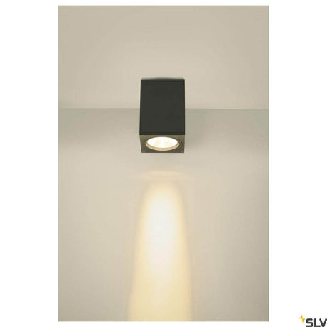 Enola Square Outdoor LED ceiling surface-mounted light Anthracite CCT mounted on the ceiling, radiant light on the wall