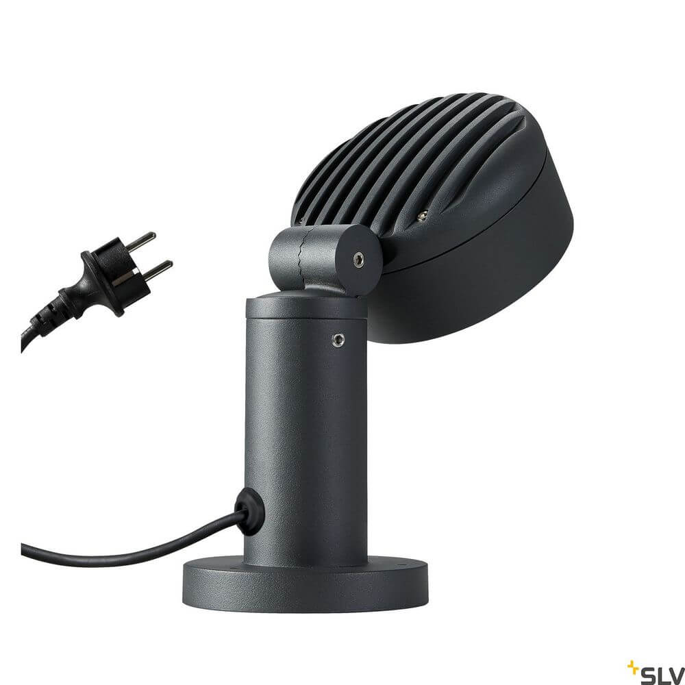 Eskina 30 Pole Fl 3000/4000K Anthrazit IP65, anthrazitfarbener Außenstrahler mit Steckdose.