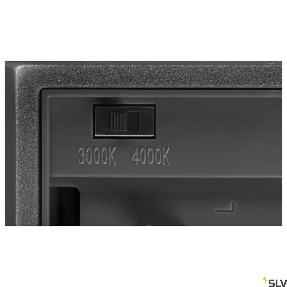 Detailansicht der Eskina LED Wandaufbauleuchte Frame Outdoor CCT mit 3000K und 4000K Lichtfarben.
