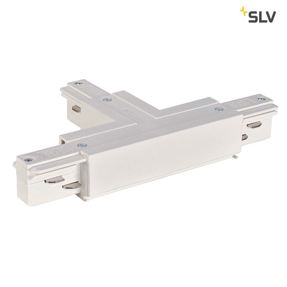 Eutrac T-Verbinder Erde Links Weiß - T-Verbinder mit Einspeisemöglichkeit für Hochvolt 3Phasen-Aufbauschienen-System.