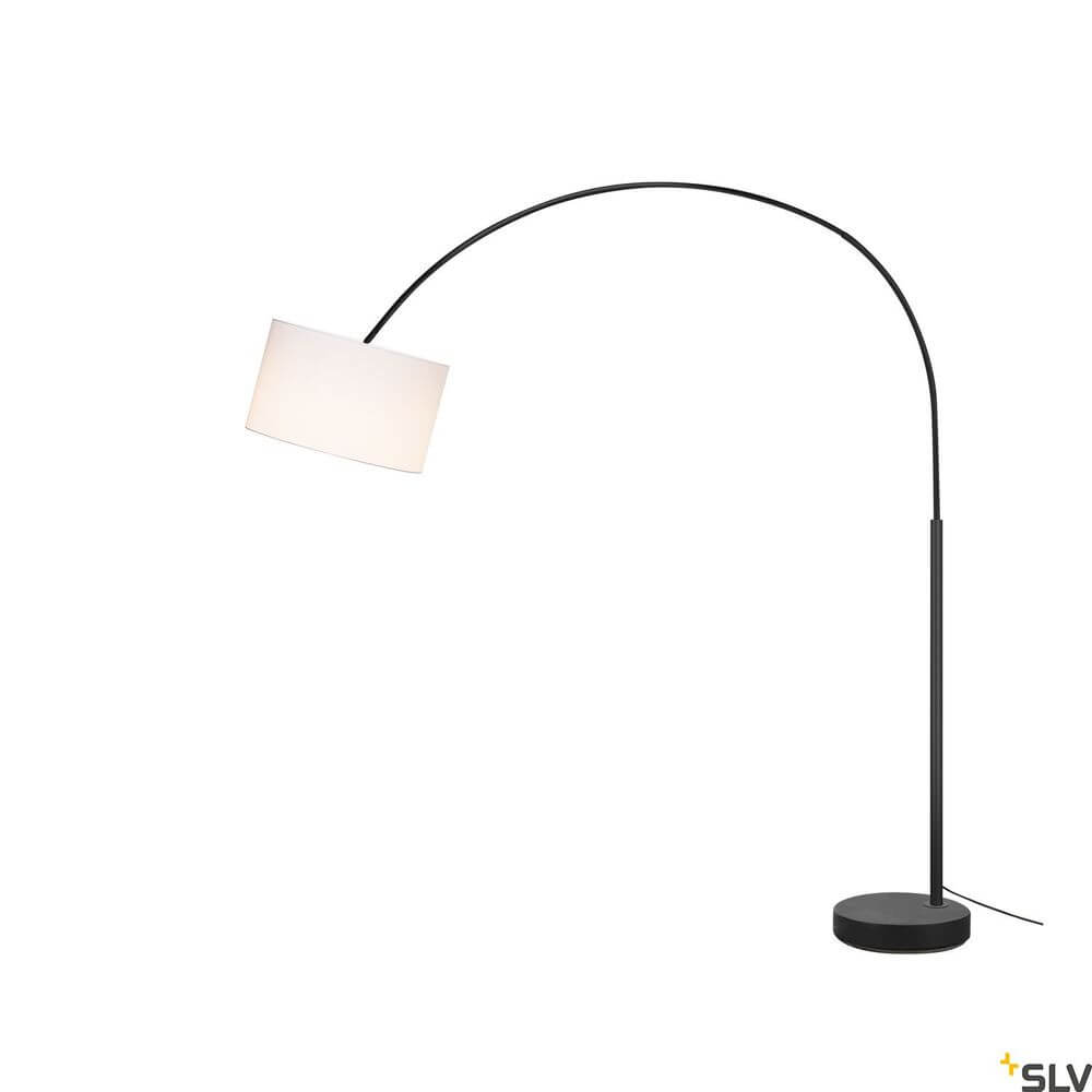 Alt Tag: Fenda Bow Basis E27 Bogenleuchte Schwarz (ohne Schirm) schwarze Bogenlampe mit massiver Bodenplatte und verstellbarem Arm