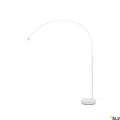 Fenda Bow Basis E27 Bogenlampe Weiß (ohne Schirm) mit elegantem, geschwungenem Design.