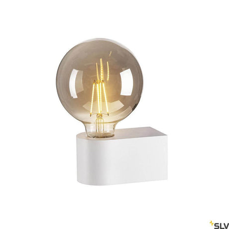 Fitu Cube wall light in white with a round filament bulb and minimalist design.