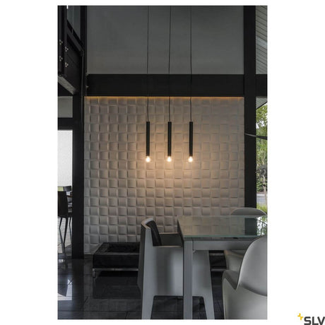 Fitu pendant lamp E27 Black 5m above an elegant dining table in a modern interior.