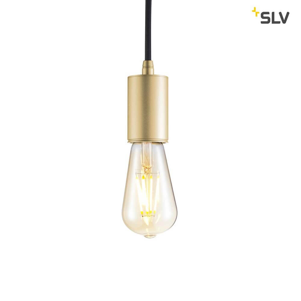 Fitu E27 Lampenfassung Soft Gold 5m mit offenen Kabelende, elegante Pendelleuchte mit transparentem Leuchtmittel.