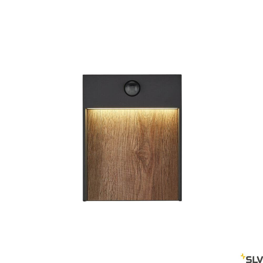 Flatt Sensor LED Outdoor-Wandlampe 3000K Anthrazit, Braun mit Holz-Optik und Bewegungsmelder