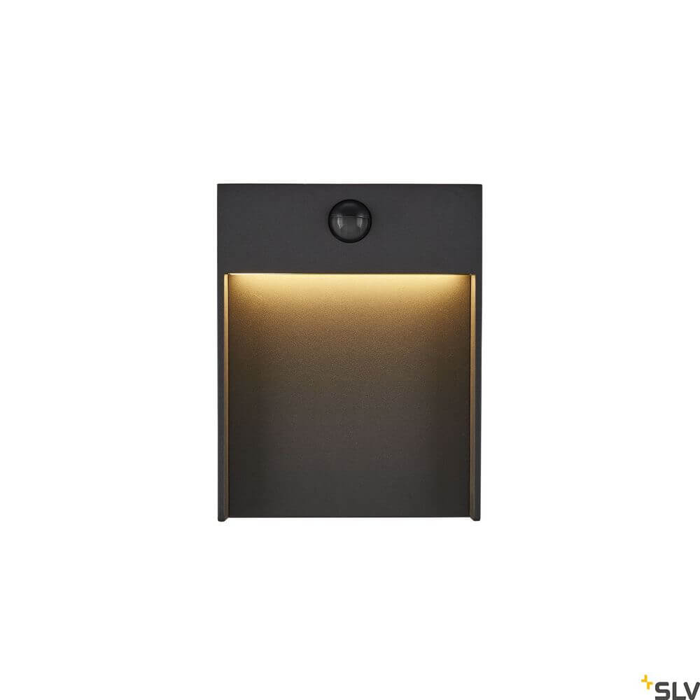 Flatt Sensor Wandlampe 3000K IP65 Anthrazit mit Sensor und warmem Lichtscheine.