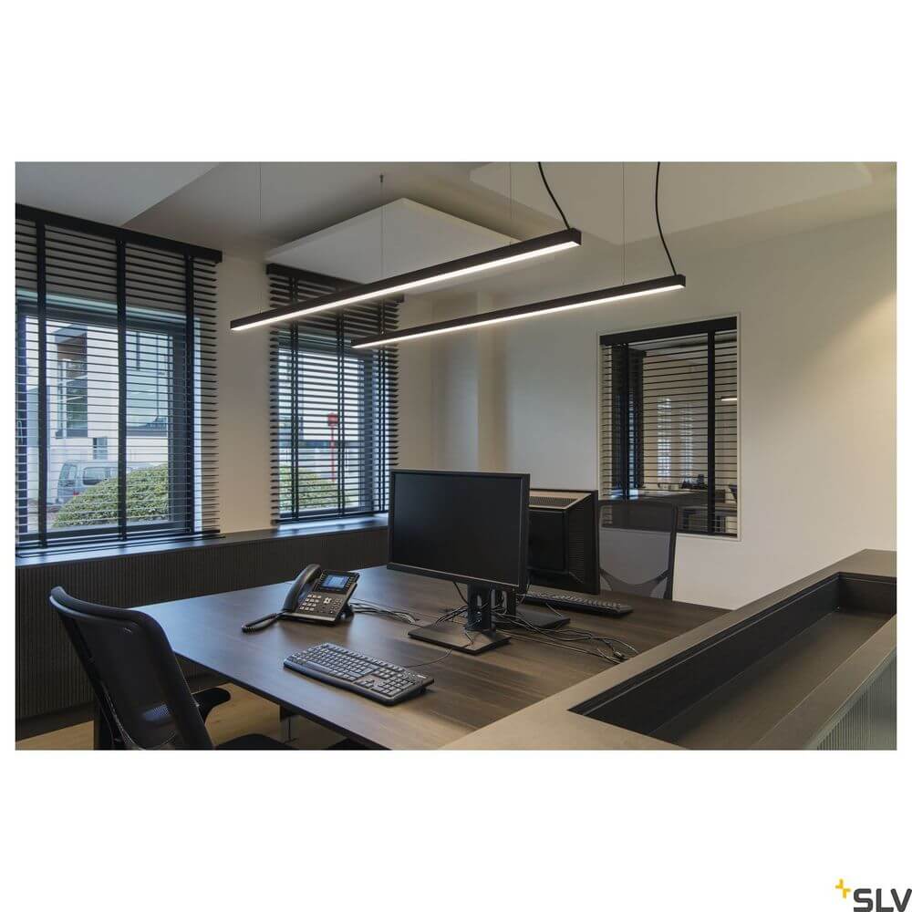 Glenos 2m Pendellampe schwarz mit 3000K für modernes Büroumfeld, stilvoll und funktional.