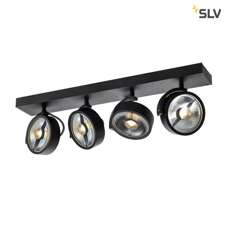 Plafonnier en saillie Kalu Quad QPAR111 noir avec quatre têtes d’éclairage dimmables au design épuré.