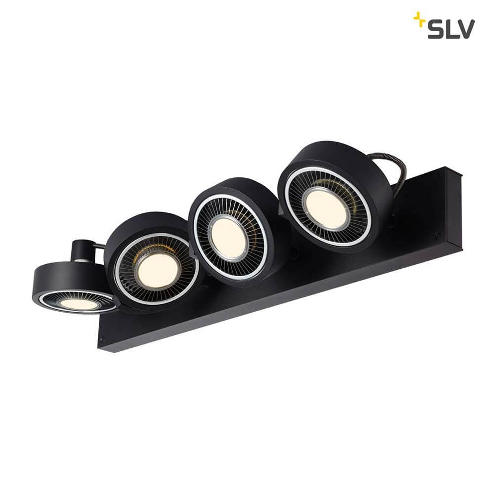 Kalu Aufbauleuchte Quad QPAR111 Schwarz mit dimmbaren Leuchtenköpfen für individuelle Lichtgestaltung.