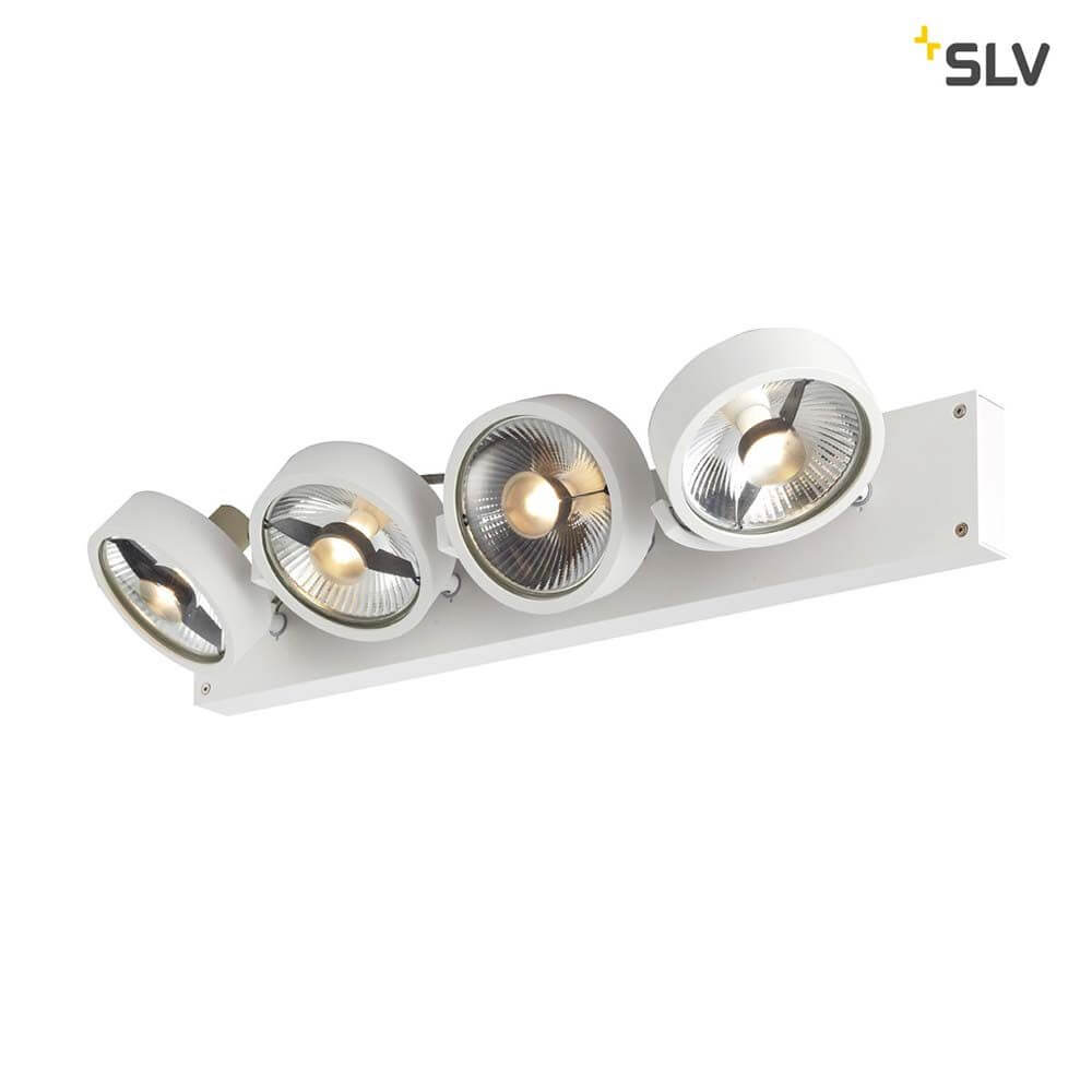 Kalu Aufbauleuchte Quad QPAR111 Weiß mit vier dimmbaren Leuchtenköpfen, modernes Design in Weiß.