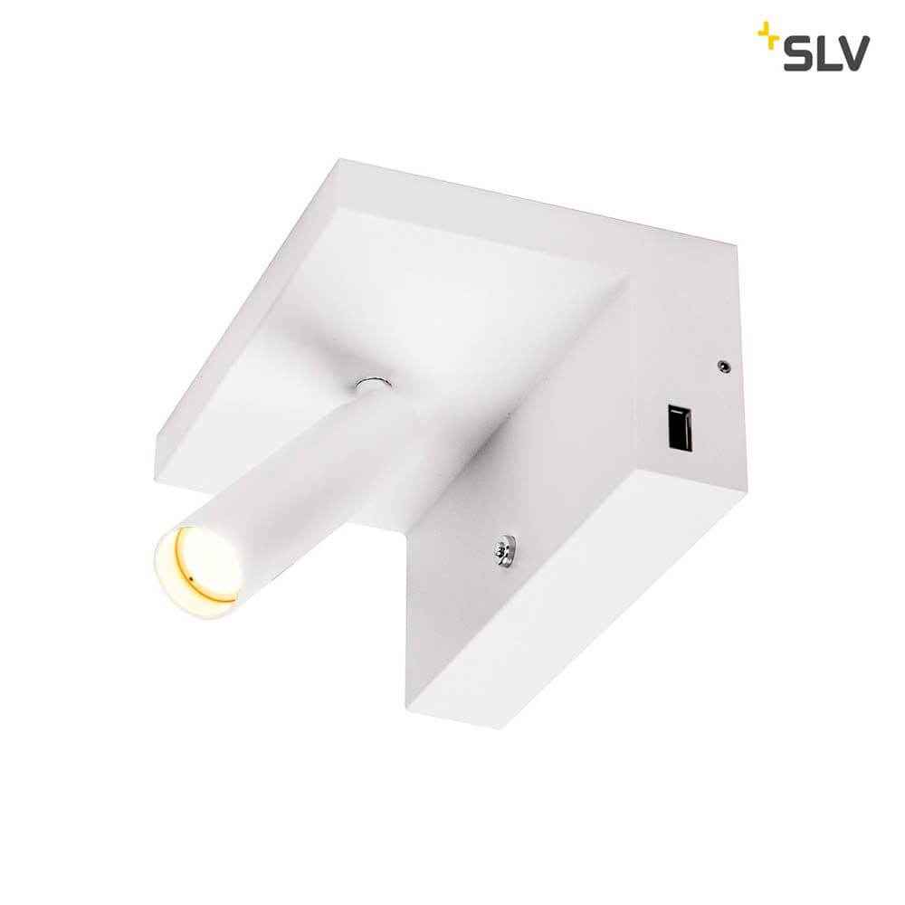 Karpo Bedside LED Wandaufbauleuchte Weiß mit individuell ausrichtbarem Spot und USB-Anschluss.