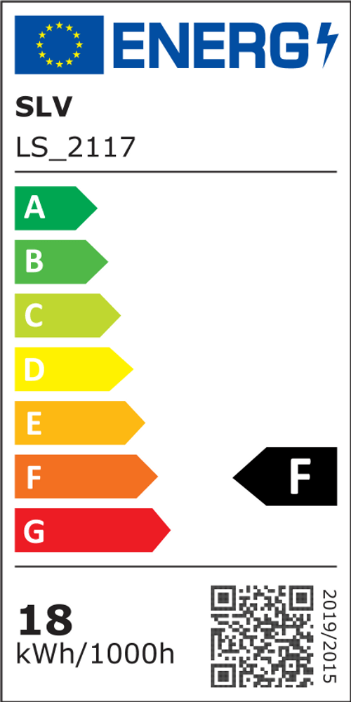 Energieeffizienzlabel für die LED Sail Wandlampe 3000K Anthrazit IP54, Klasse F, Verbrauch 18 kWh/1000h.