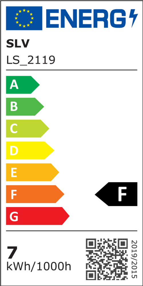 Energieeffizienzlabel der SLV LS_2119 mit Bewertung F und Verbrauch von 7 kWh/1000h.
