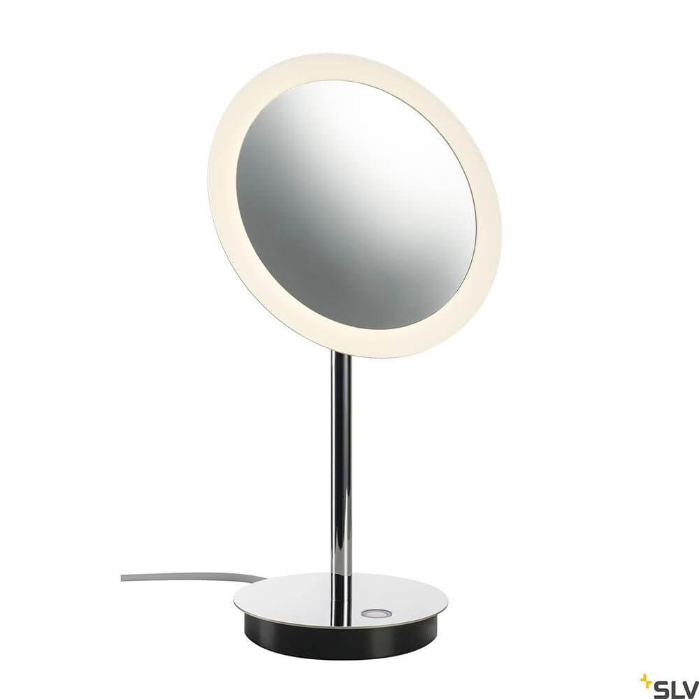 Maganda LED Tisch Schminkspiegel in Chrom mit CCT und 3-fach Vergrößerung für ideales Make-up.