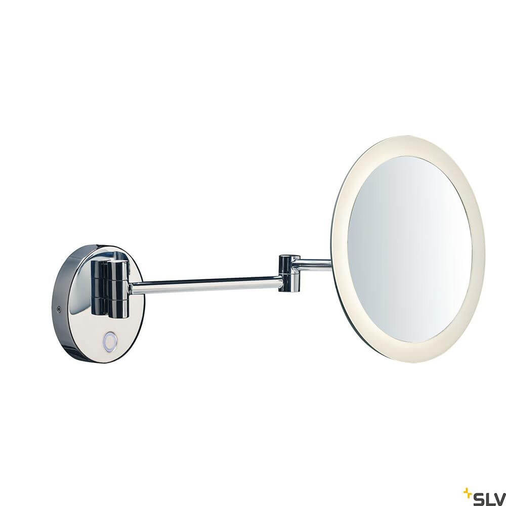 Maganda LED Badlampe mit Schminkspiegel in Chrom, 3-fach Vergrößerung und CCT Switch, langlebig und modern.