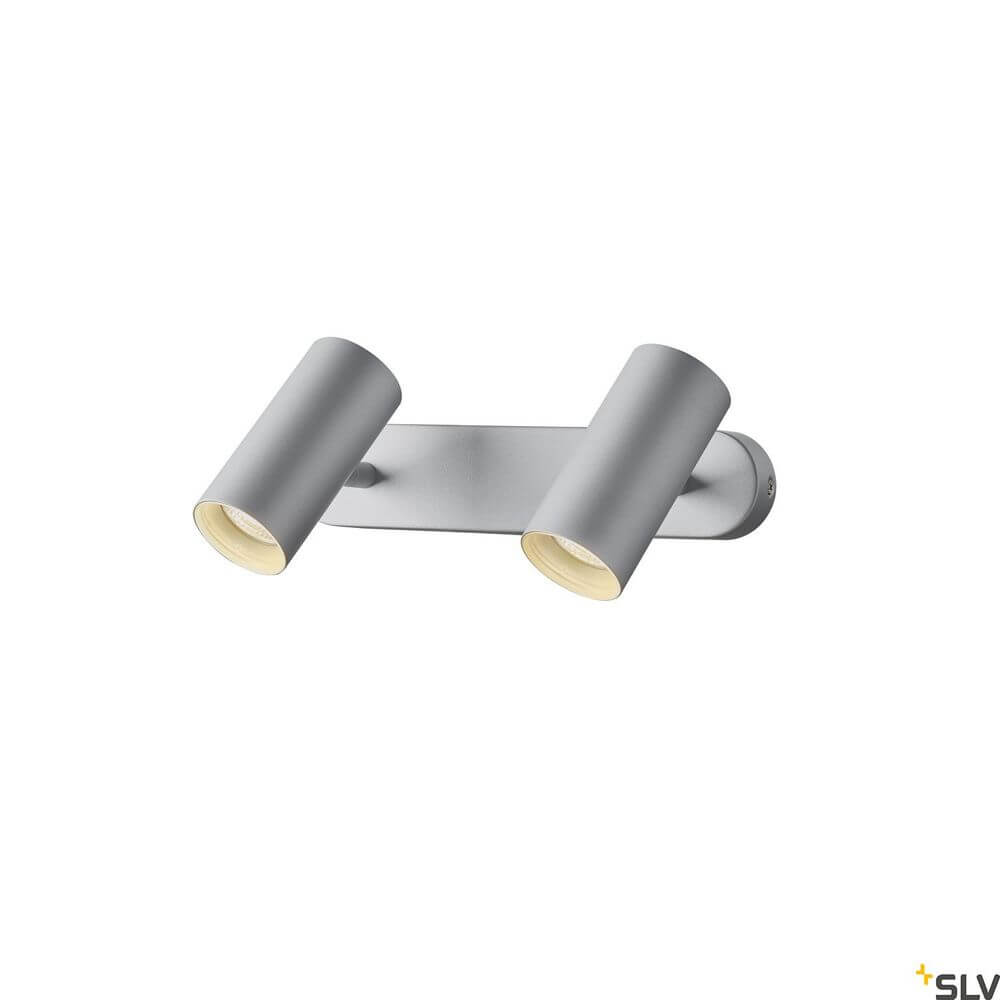 Noblo LED Strahler 2700K Grau mit zwei Leuchten in modernem Design und grauer Oberfläche.