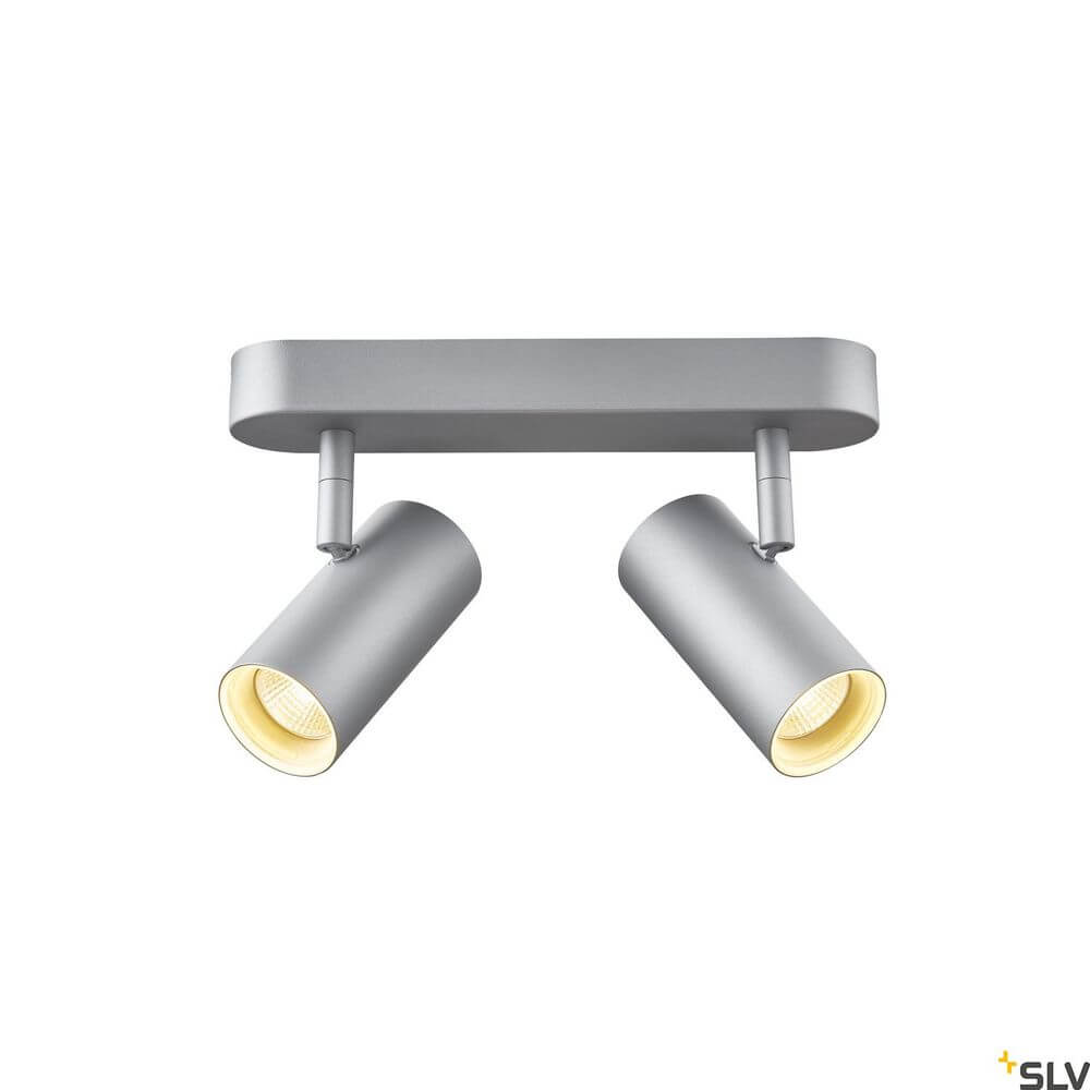 Noblo LED Strahler 2700K Grau mit zwei leuchtenden Spots in modernem Grau-Design.