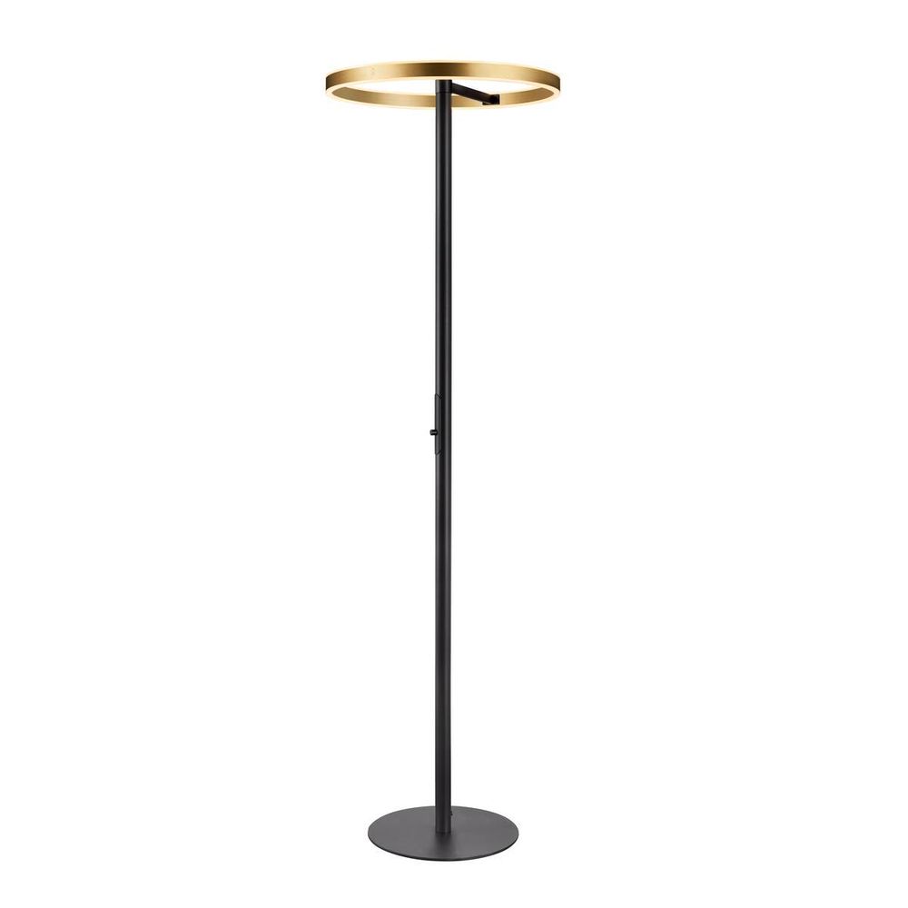 One Straight FL LED Stehleuchte Vertikal Schwenkbar in Schwarz/Messing, elegante Ring-Stehleuchte für Wohnräume, Hotellerie und Shops
