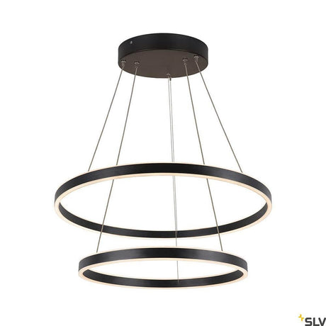 One LED Pendelleuchte Double Dali Up&Down schwarze LED-Pendelleuchte mit zwei Ringen, modern und elegant