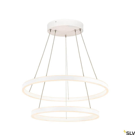 One LED Pendelleuchte Double Dali Up&Down weiße SLV Deckenleuchte mit zwei Ringen, modern und elegant