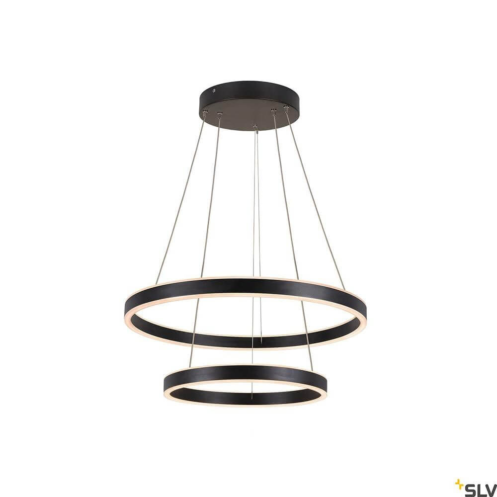 One LED Pendelleuchte Double Phase Up&Down in modernem Design mit zwei Ringen und eleganter schwarzer Oberfläche.