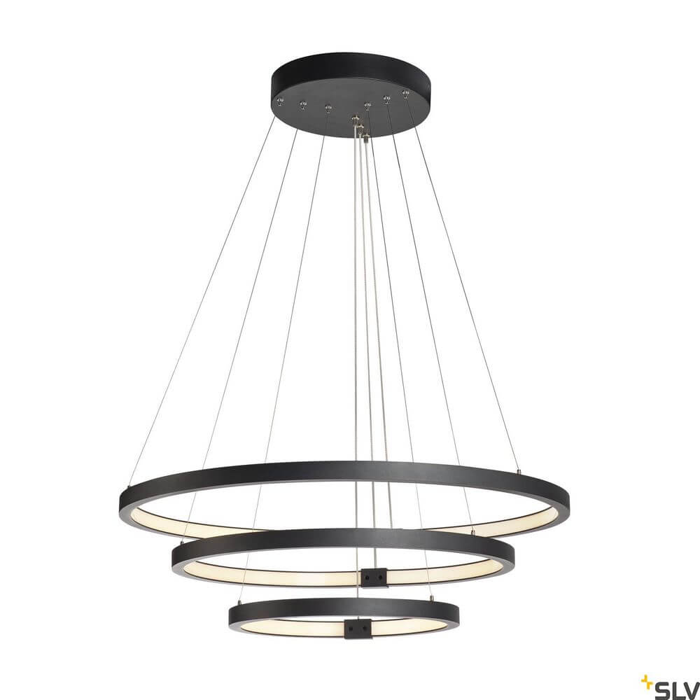 One Triple Pendellampe Dali 3000/4000K Schwarz - moderne schwarze Pendelleuchte mit drei Ringen