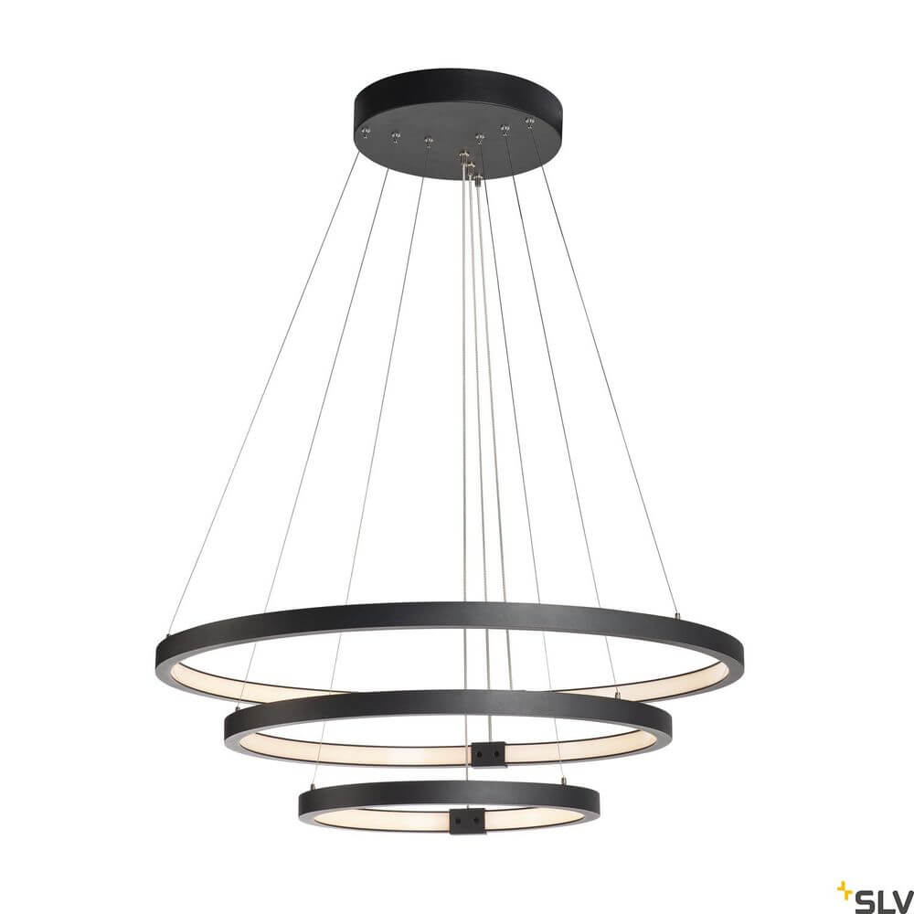 One Triple Pendellampe Dali 3000/4000K Schwarz in modernem Design mit drei runden Ringen