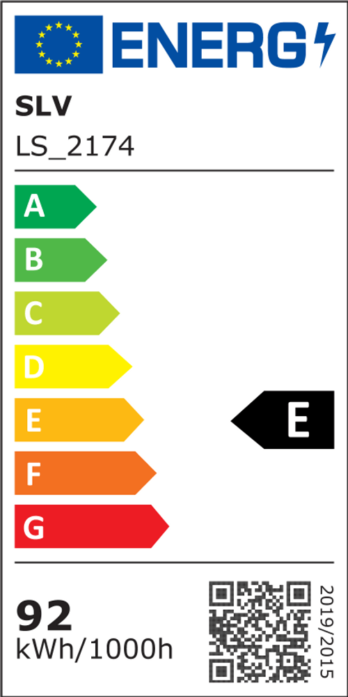 Energieeffizienzlabel für Para Flac Pendellampe Dali Schwarz 4000K mit E-Bewertung, 92 kWh/1000h