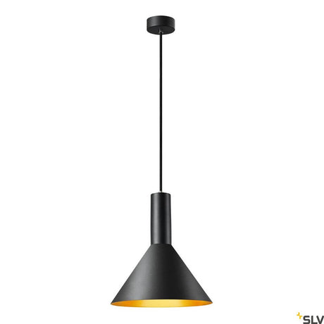 Phelia 275 E27 Pendellampe Schwarz, Gold – moderne SLV Pendelleuchte aus Aluminium mit konischer Form