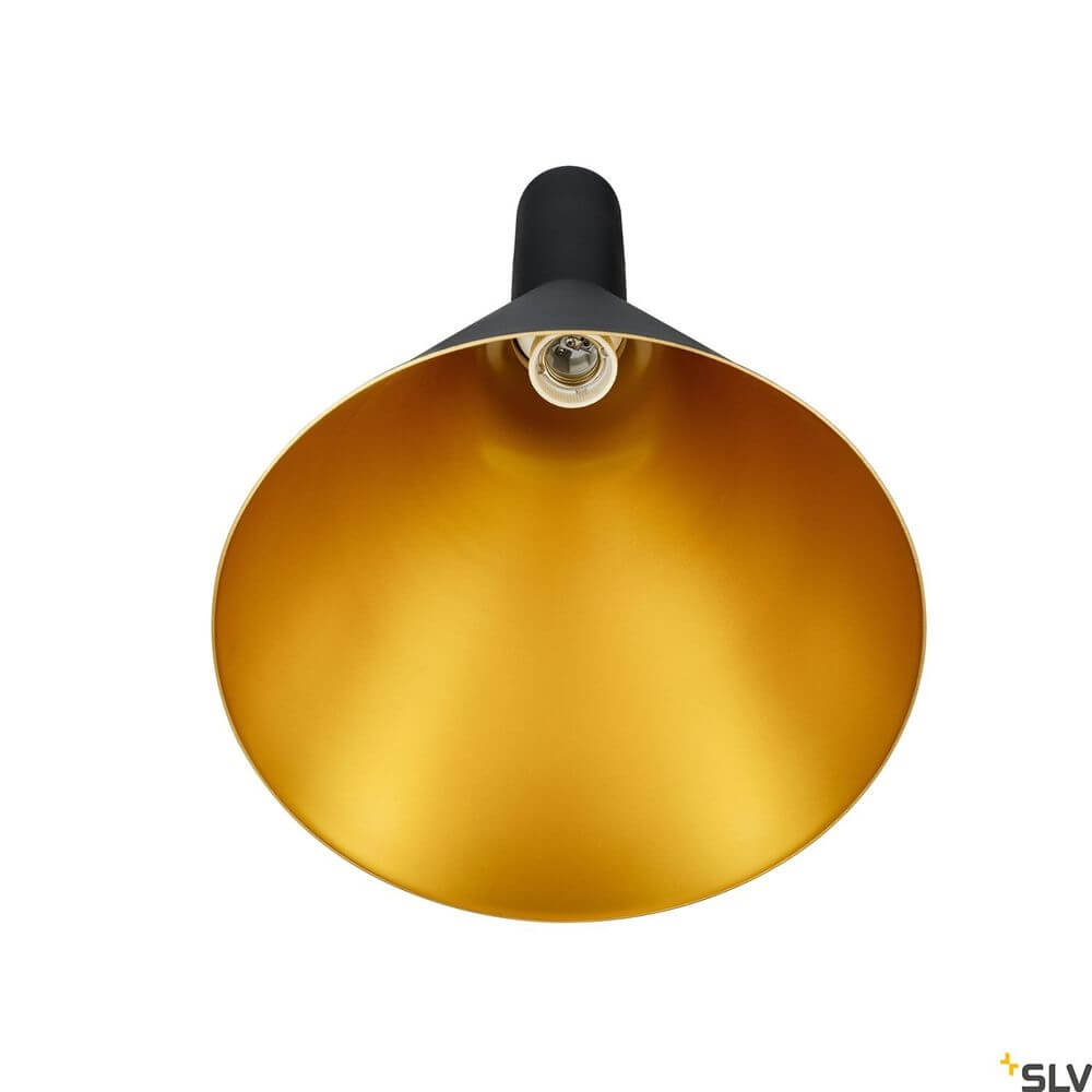 Phelia 280 E27 Pendellampe Schwarz, Gold mit goldener Lampenschirmansicht von oben.