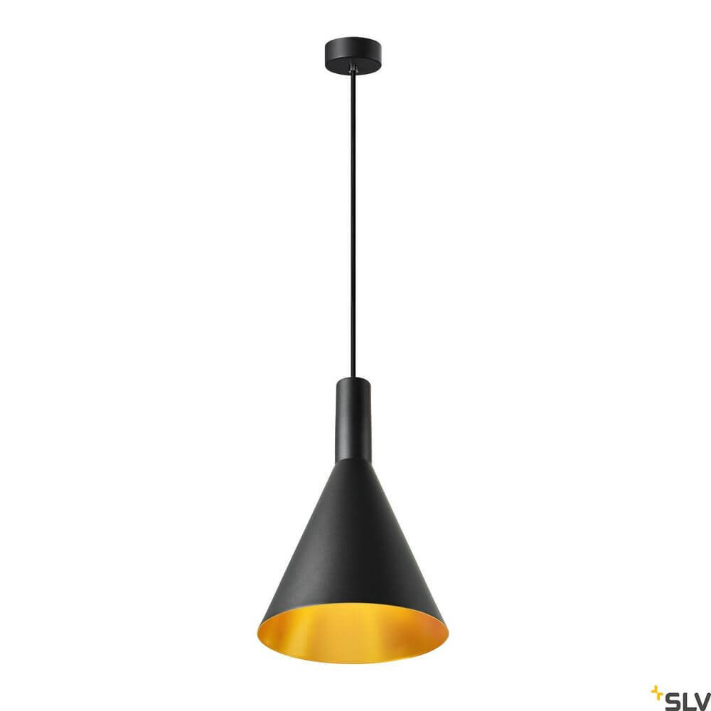 Phelia 280 E27 Pendellampe Schwarz, Gold - elegante Pendelleuchte mit schwarzem und goldenem Innenleben.