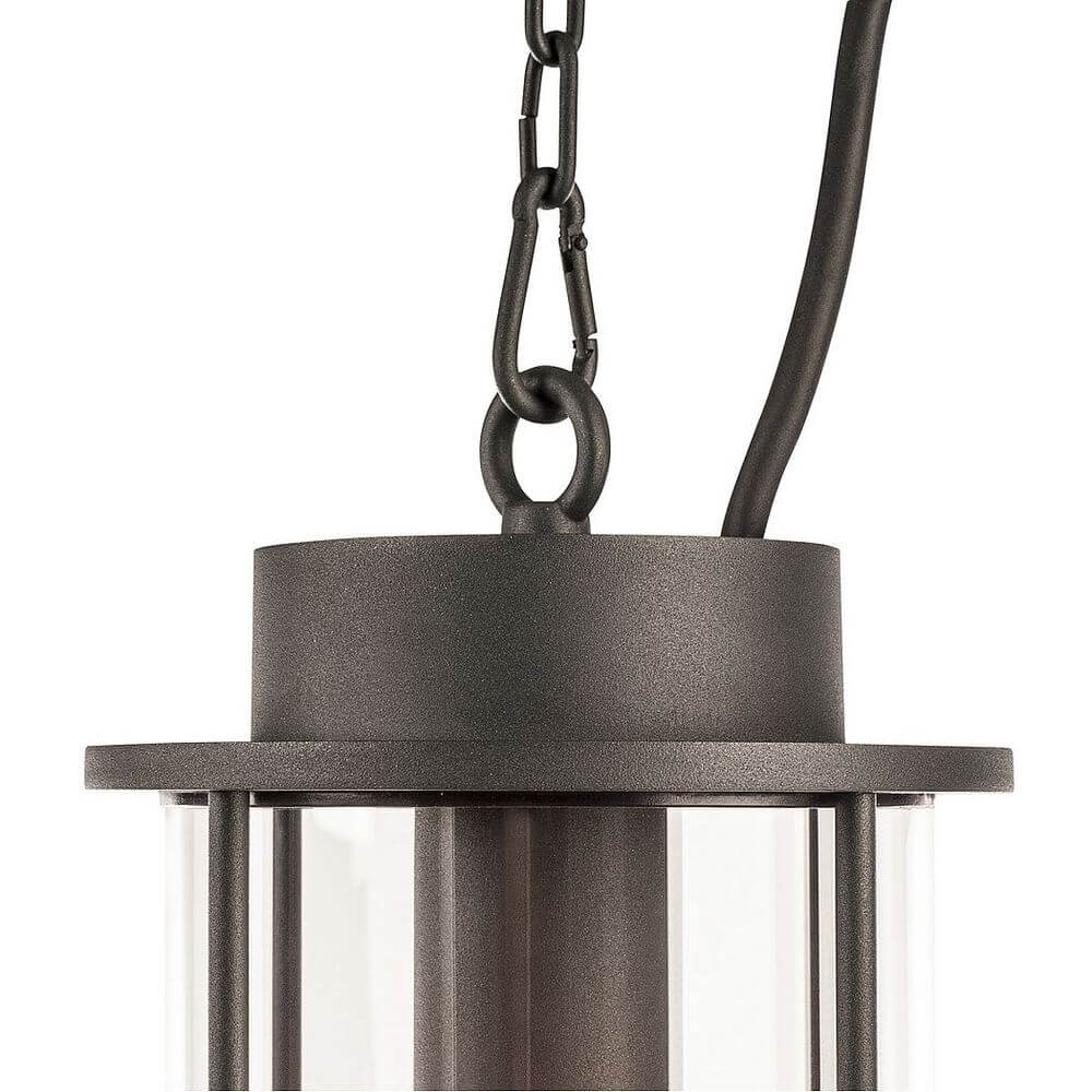 Photonia E27 Pendelleuchte in Anthrazit mit transparentem Glas und Kette, IP44 für Outdoor-Bereich.
