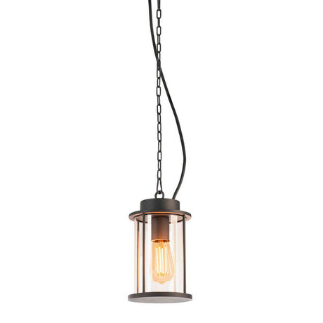 Photonia E27 Outdoor Pendelleuchte Anthrazit inkl. 5m Kette IP44 in moderner Ausstattung mit klarem Glas.