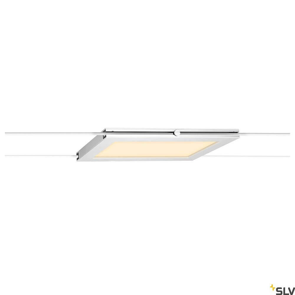 Plytta LED Seilleuchte für Tenseo 12V-Seilsystem an einem modernen Seilsystem montiert.