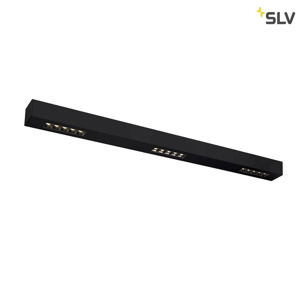 Q-Line LED Deckenaufbauleuchte 1m Schwarz 4000K in elegantem Design mit sechs LED-Lichtern.