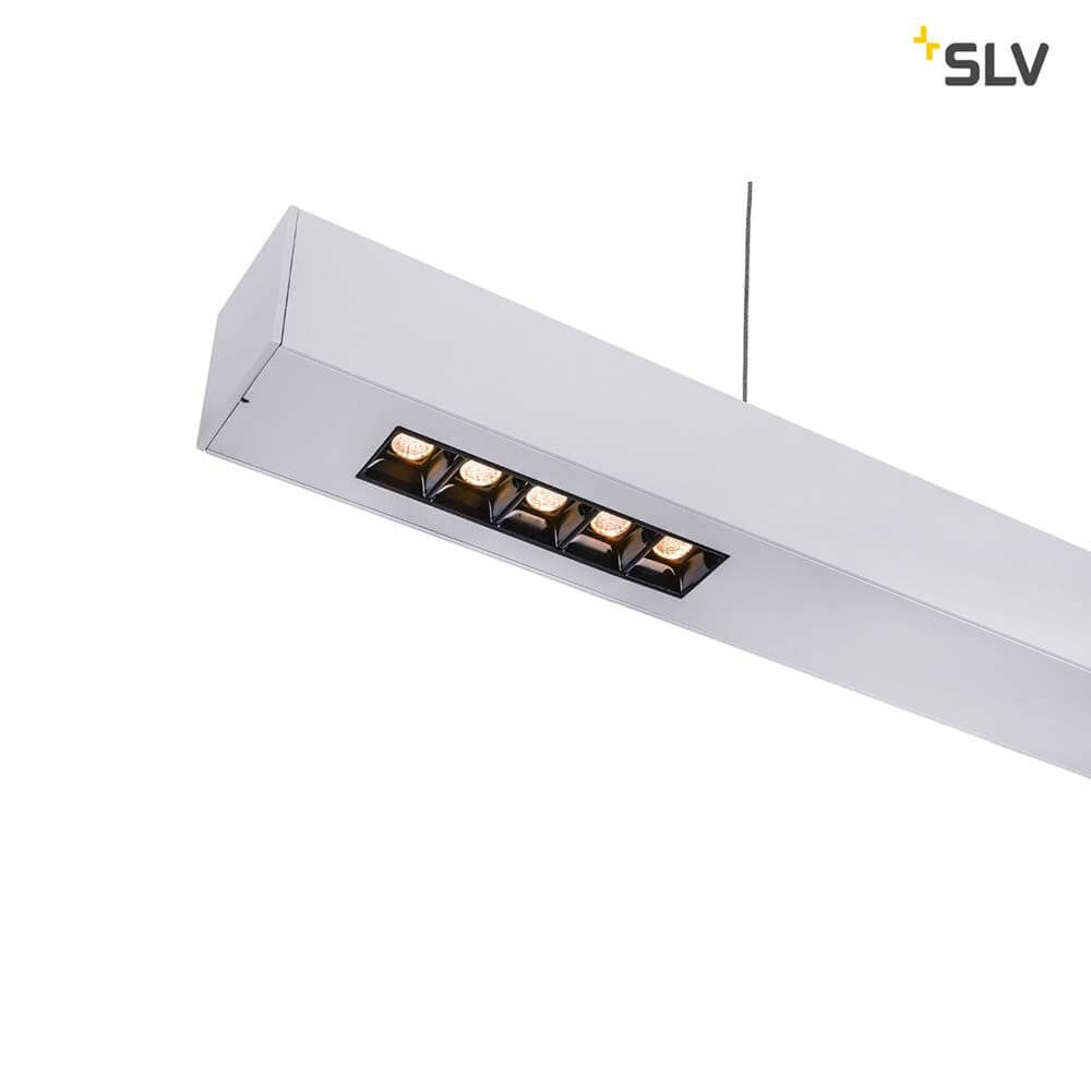 Q-Line LED Pendelleuchte 1m Silber 3000K mit sechs Lichtquellen im modernen Design und silberner Ausführung.