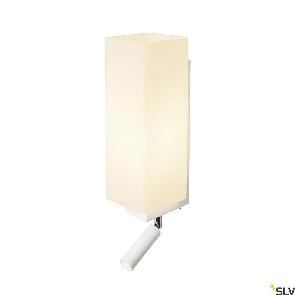 Quadrass LED Wandaufbauleuchte mit warmweißer LED-Leseleuchte und stilvollem Design in Metall und Glas.