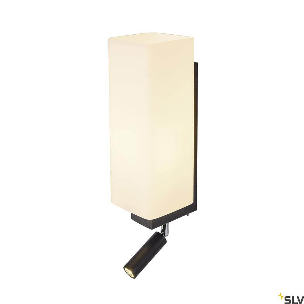 Quadrass LED Wandaufbauleuchte mit elegantem Metall- und Glaselement-Design und blendfreier LED-Leseleuchte.