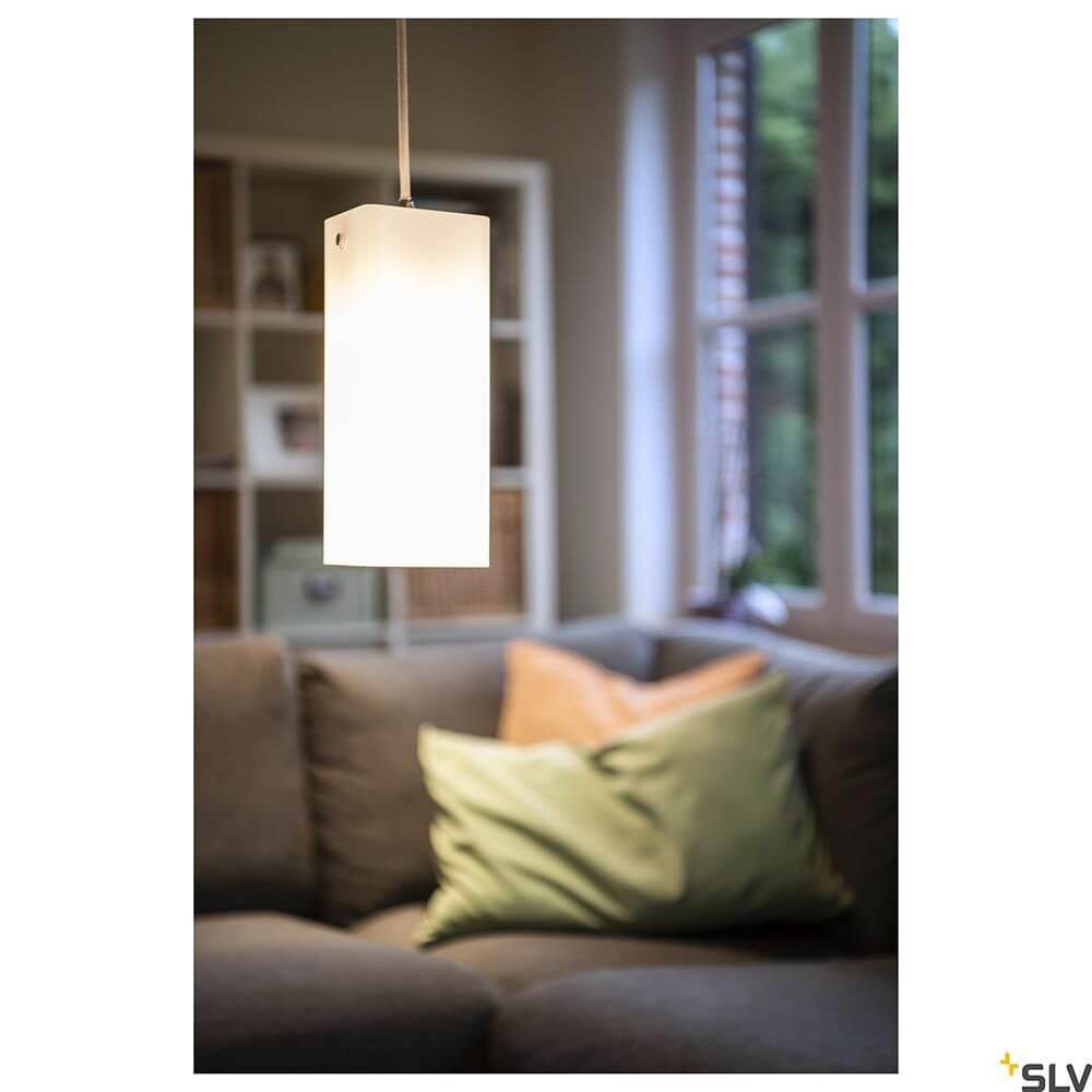 Quadrass Pendelleuchte Weiß über Sofa, weißer Glas-Schirm mit E27 Fassung, moderner Metall-Mix für Wohnzimmerbeleuchtung