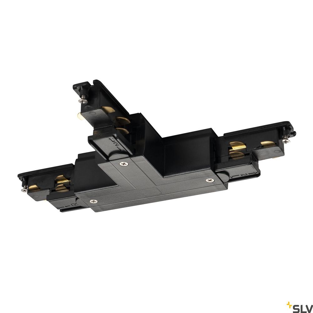 S-Track Dali T-Verbinder Links Schwarz von SLV, vielseitiger und eleganter Lichtverbinder für Schienensysteme.