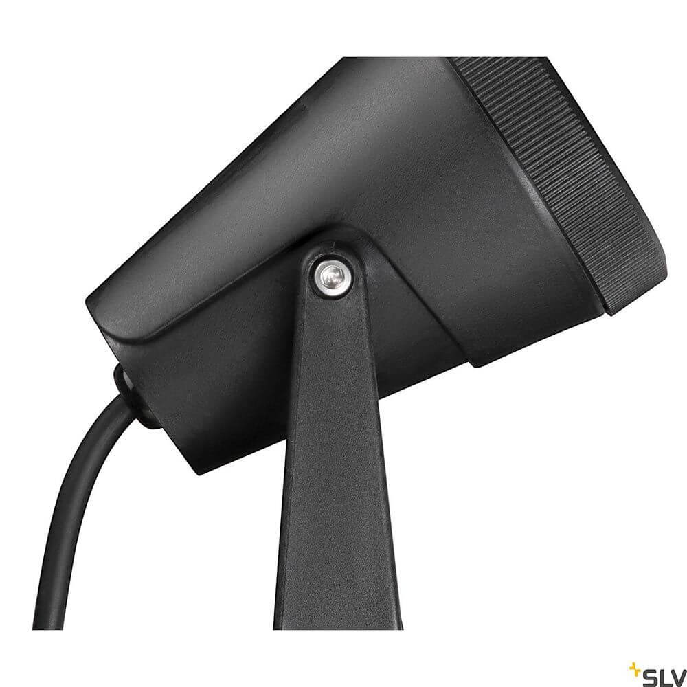 Samrina Single Outdoor Erdspießleuchte Schwarz Detailaufnahme des verstellbaren Strahlers in Schwarz.