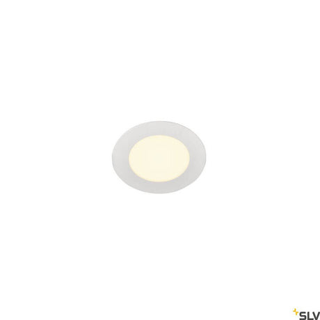 Senser 12 recessed ceiling light 3000K round white in white with warm light.