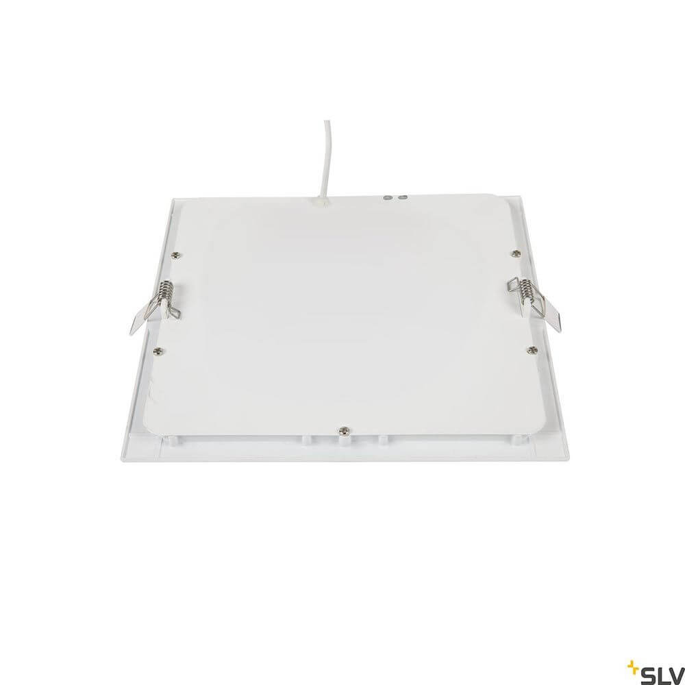 Senser 24 LED Deckeneinbauleuchte Weiß von oben mit weißem Aluminium und Montageschrauben.