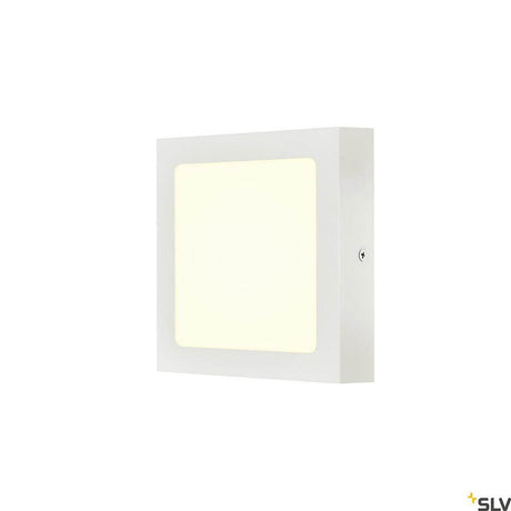 Weißes quadratisches LED-Wandlicht mit warmem Licht, ideal für Innenräume.