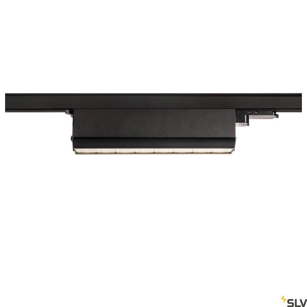 Sight Move LED Systemleuchte 3-Phasen auf schwarzer Stromschiene, moderne Wand- und Deckenleuchte.