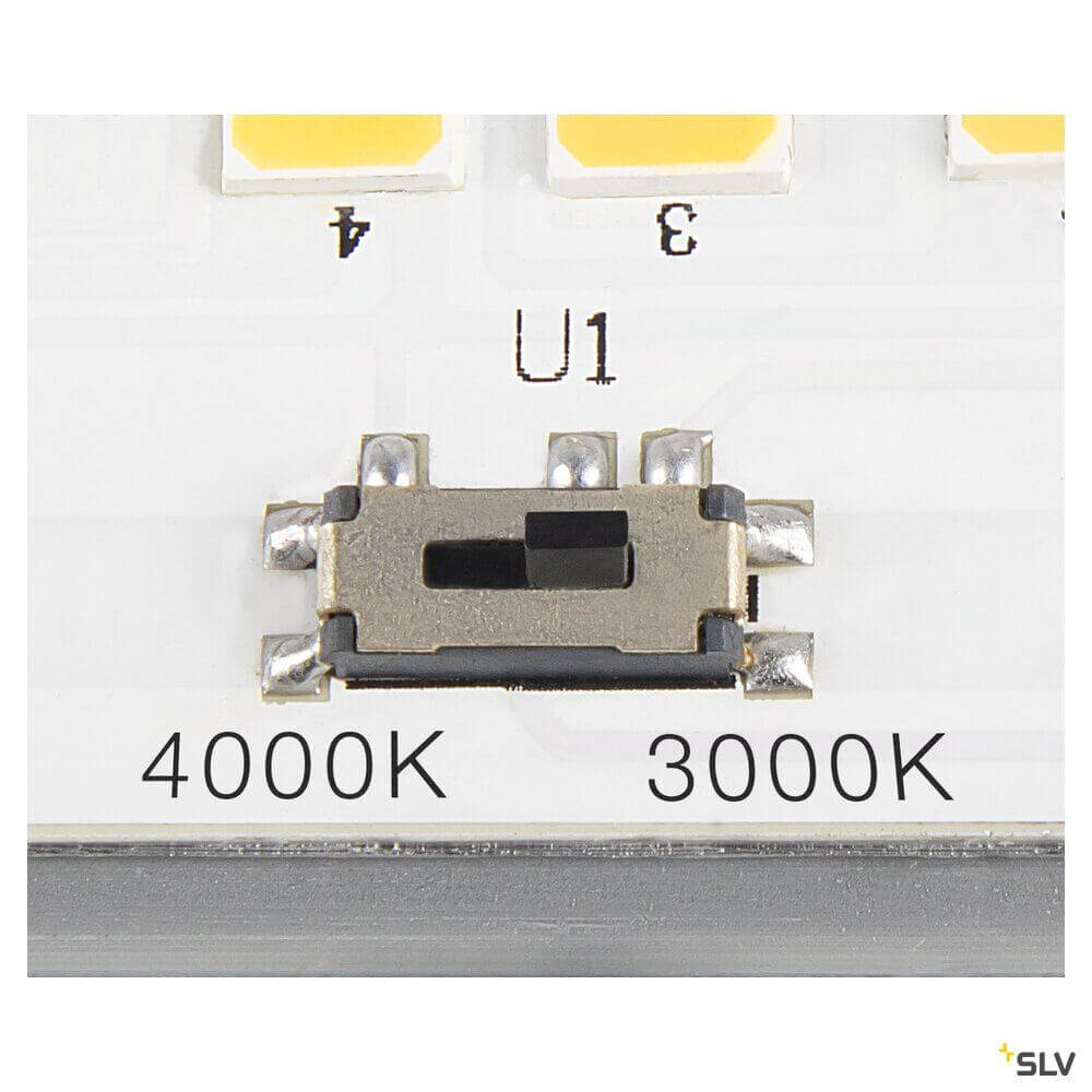 Detailansicht des 3-Phasen LED Spots mit 3000K und 4000K Einstellung für Sight Track 3-Phasen LED Spot CCT.