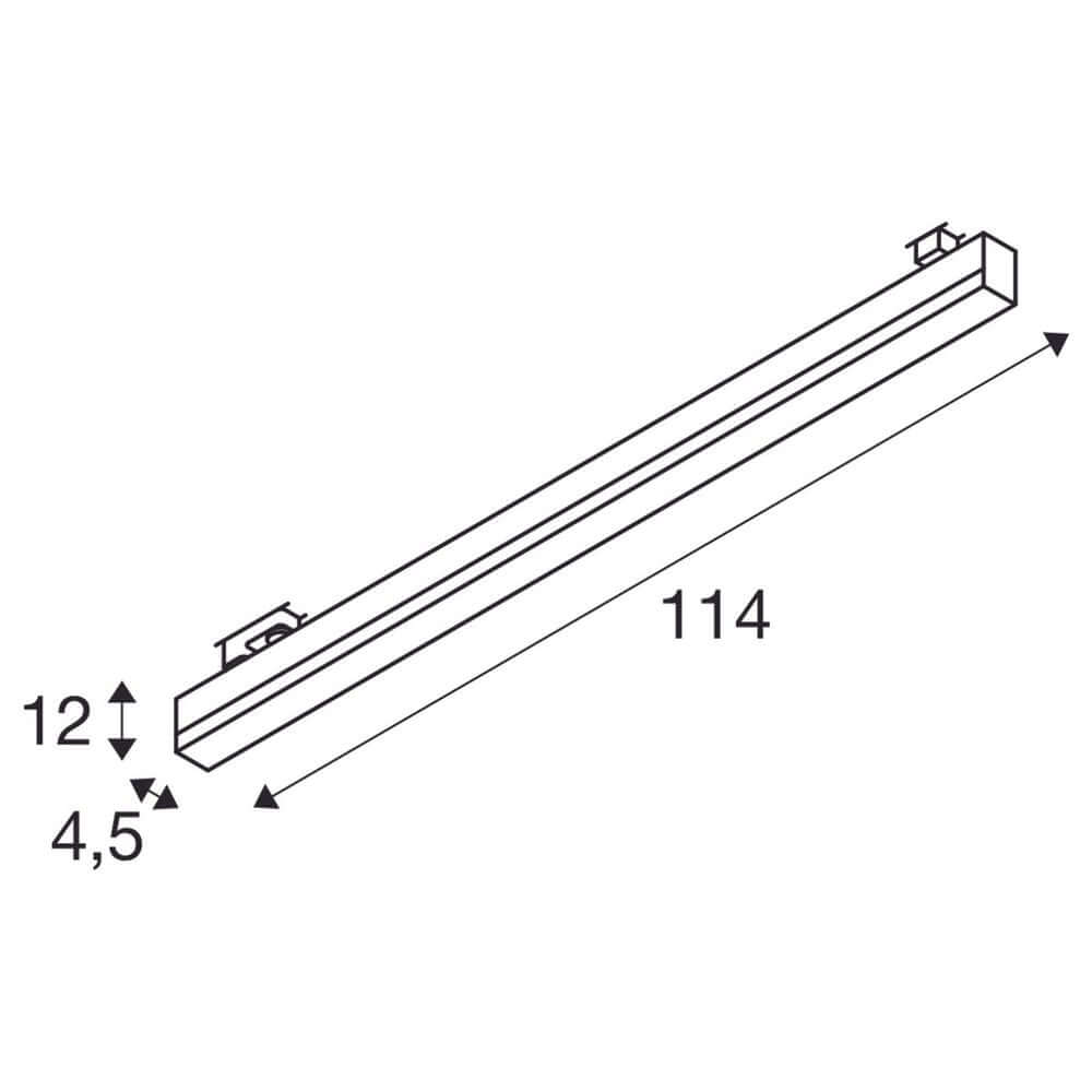 Technische Zeichnung des Sight Track 3-Phasen LED Spot CCT mit Abmessungen und Montageanleitung.