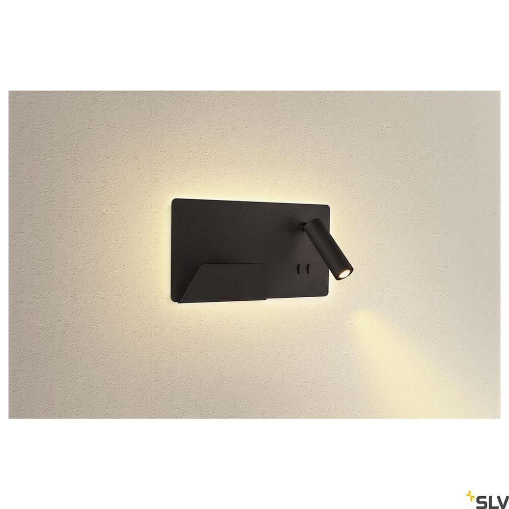 Somnila Spot LED Wandaufbauleuchte inkl. USB in schwarzem Aluminium. Innovatives Design für Bett und Lesen.
